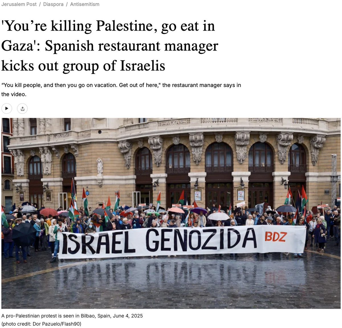 AJCongress's tweet image. A group of Israeli tourists was kicked out of a Spanish restaurant and told, “You kill people and then go on vacation… go eat in Gaza.”
This is raw antisemitism. Ugly, personal, and unprovoked. Disgraceful to witness this in Spain amid rising antisemitism across Europe.…