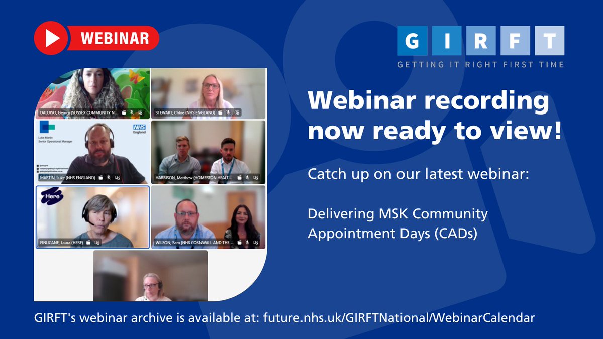NHSGIRFT's tweet image. 350+ people joined us to learn about the positive impact of #MSK Community Appointment Days (CADs).
A focus on health promotion and prevention, and the importance of addressing the whole person.
Thanks for a great webinar & positive feedback.
Miss it?👀ow.ly/nizQ50WnIG2