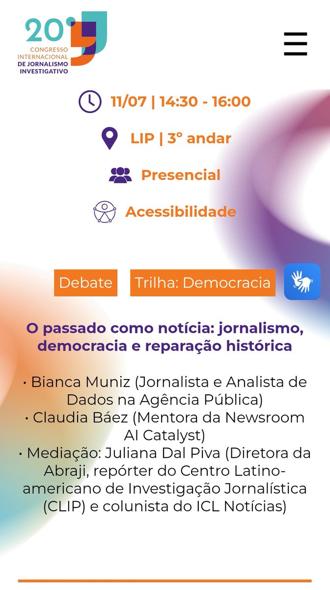 I am in São Paulo celebrating Abraji Investigative Journalism Congress 20 years!  I have three panels and a mentorship during the four-day congress. Do you want to talk about AI, media and archives? I am here!