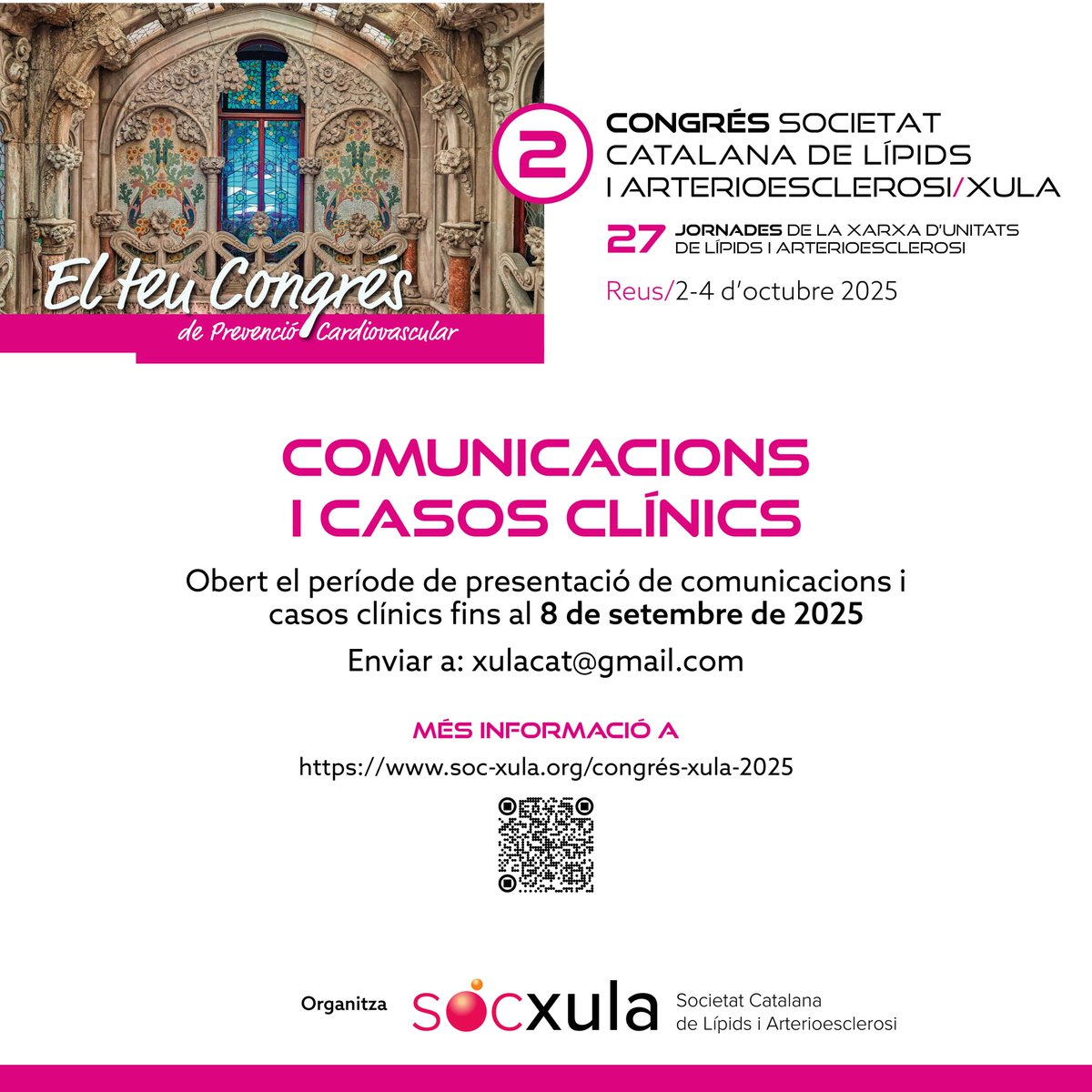 2n #CongrésXULA ➡️ “El teu Congrés de Prevenció Cardiovascular”
📄 Presenta la teva comunicació o cas clínic abans del 8/9/25!
📧 Enviaments: xulacat@gmail.com
📍Bases i info: soc-xula.org/congrés-xula-2…