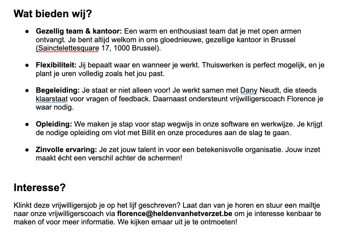 danyneudt's tweet image. Administratieve vrijwilliger gezocht! Breng je graag structuur in inkomsten, facturen en onkostennota’s? Zoek je flexibel vrijwilligerswerk in een warm team? Bekijk de vacature en mail je interesse naar onze vrijwilligerscoach via florence@heldenvanhetverzet.be ❤️