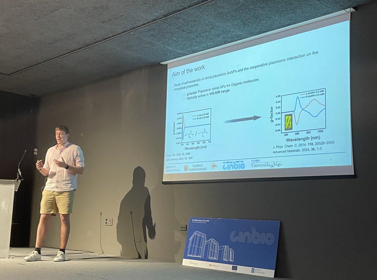 FunNanoBio's tweet image. Great talk of Andrés at CINBIO VIII Annual Meeting about tunable plasmonic circular dichroism 🥳
