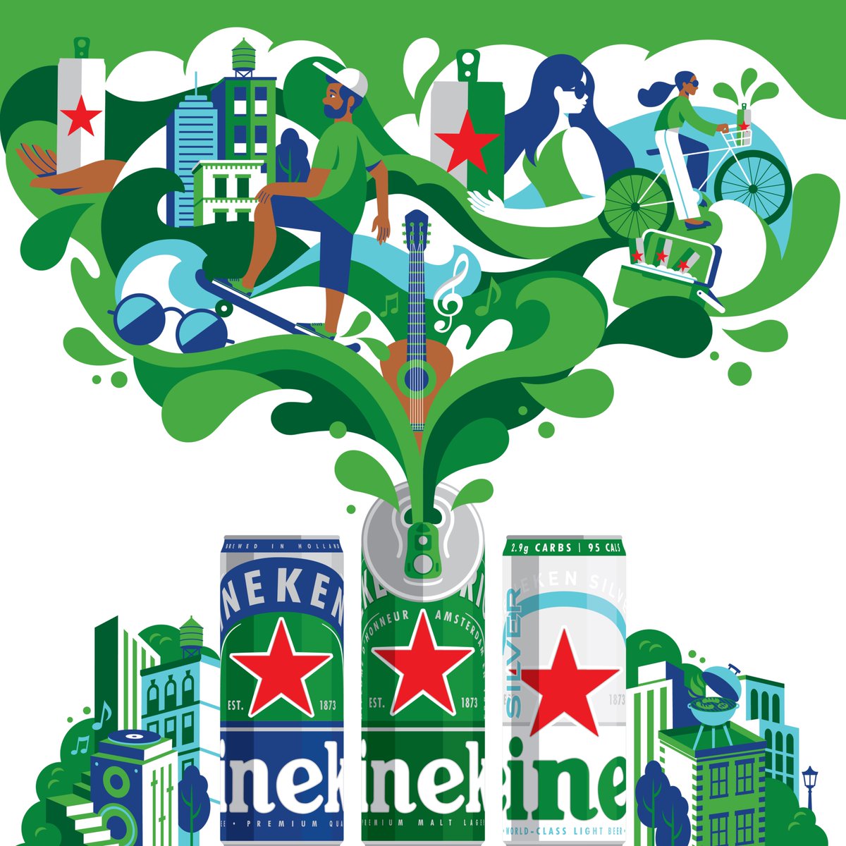 TadCarpenter's tweet image. More assets from our Summer Campaign for Heineken.
Here is one of my favorite new illustrations we created from the campaign. Loads of summer merch to win on Heinekens website from our campaign now.
heineken.com