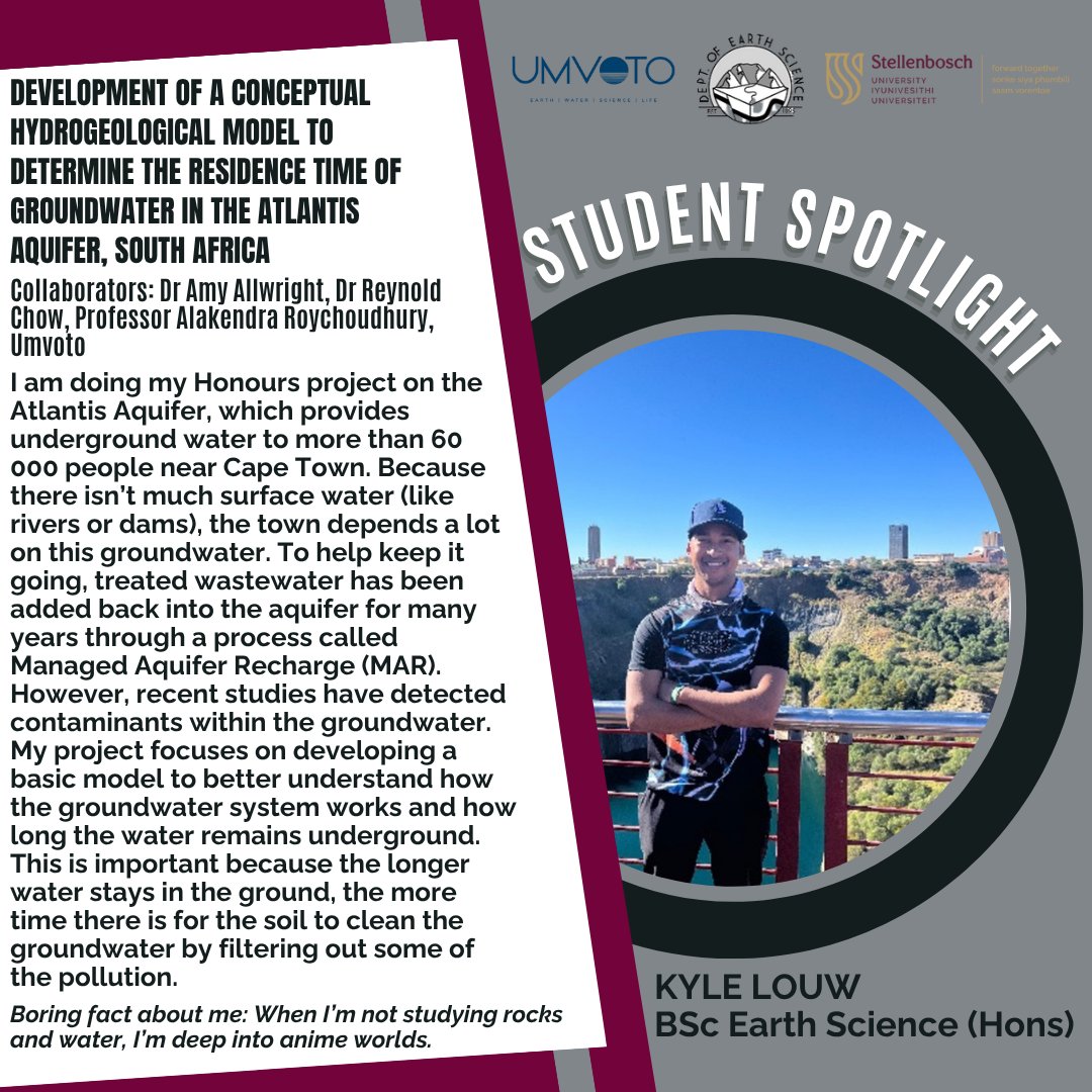 Student Spotlight! 🔦 Keep an eye open for our spotlight posts and see what our postgraduate students are up to. Check out the details of Honours Student Kyle Louw’s project. #geotwitter