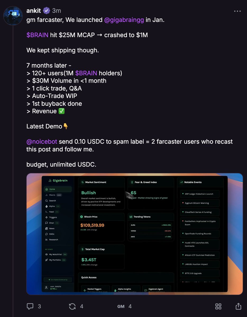 new campaign live on <a href="/farcaster_xyz/">Farcaster</a> powered by <a href="/noicedotso/">noiceapp.eth</a> 

recast to win $