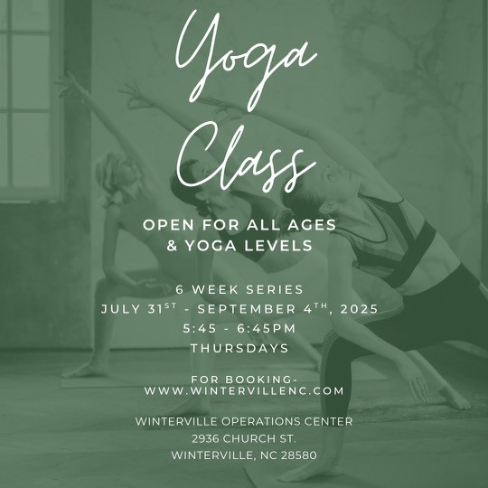 Yoga Class
Open for all Ages and Yoga levels.
6 Week Series.
Thursday, July 31st - September 4th 5:45 - 6:45 pm.