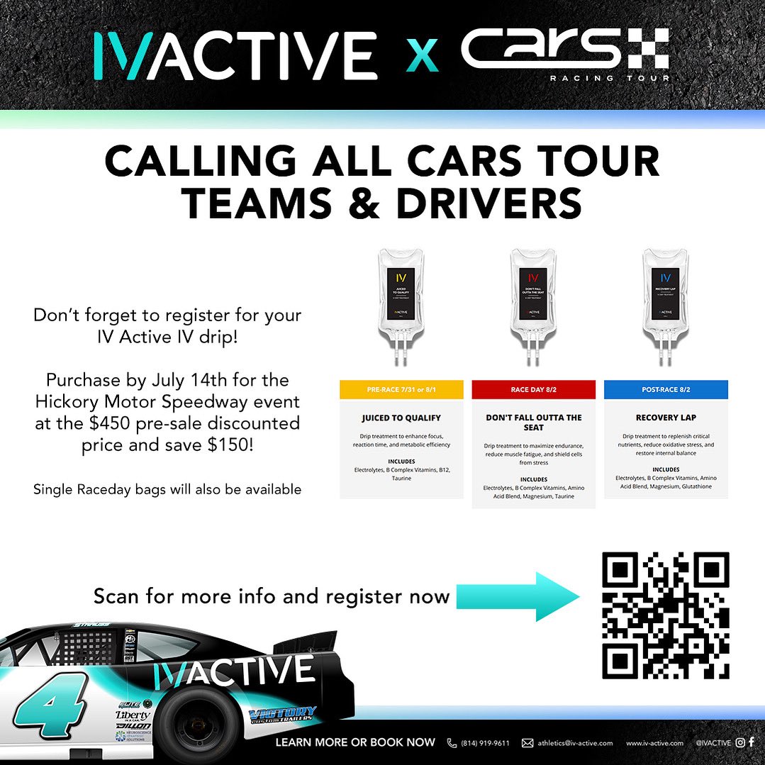 DonovanStrauss's tweet image. Calling ALL @CARSTour teams and drivers, fans as well for Hickory!
Single day bags will be available also!
BOOK NOW: landing.iv-active.com/cars-tour-hick…