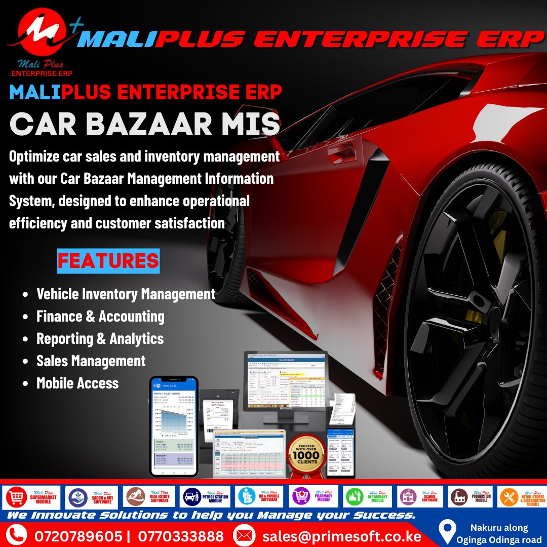 MaliPlusERP's tweet image. Smarter car sales start here.
 Maliplus Car Bazaar MIS by Primesoft streamlines vehicle inventory, finance, and sales in one powerful system.
#CarBazaarMIS #PrimesoftSolutions