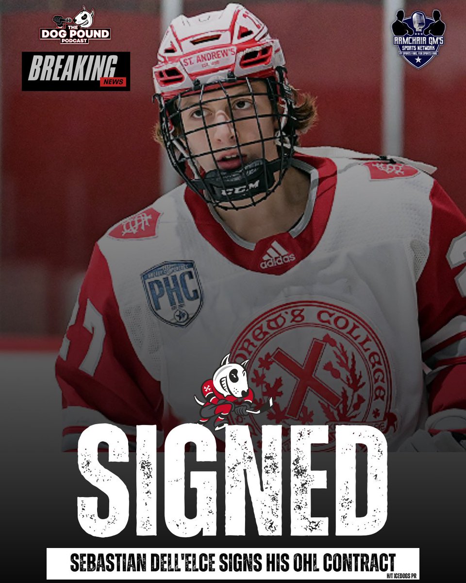 ✍️Defenceman Sebastian Dell’Elce has signed his #OHL Contract with the Niagara #IceDogs.

The 6’1, 185 lbs left-shot was acquired from the Soo Greyhounds as a 2023 6th round selection.

Played with St. Andrew’s College last season &amp; is committed to Quinnipiac in NCAA for 2026-27.