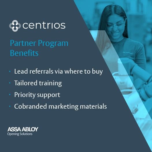 dss_tri's tweet image. Centrios radically simplifies access control for small and growing businesses.
The Centrios Partner Program is built to empower our partners with the tools, visibility, and support they need to grow.
#ASSAABLOY #smallbusiness #security #accesscontrol #doorhardware #technology