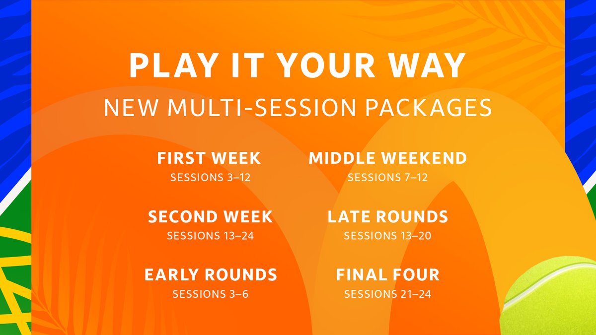 MiamiOpen's tweet image. Introducing our Multi-Session Packages! β
Multi-Session Packages will offer fans more choice and flexibility than ever before, with options ranging from full-week access to shorter package options!
π Link in bio to purchase your package today!