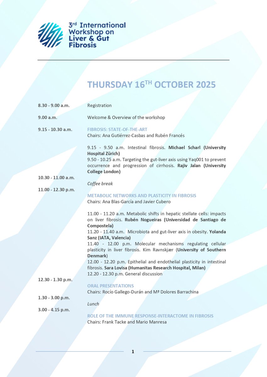 pharmacologyvlc's tweet image. Check out the programme of the 3rd International Workshop on Liver and Gut Fibrosis. 16-17 Oct, VALENCIA eventos.adeit.es/go/3rdFibrosis… #fibrosisvlc #LiverGutFibrosis25 #livertwitter #IBD