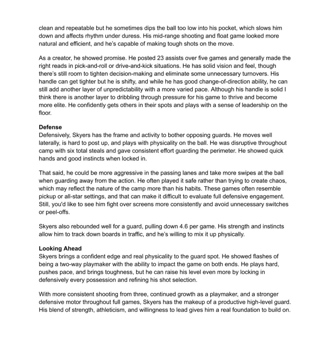 Jordan Skyers brought toughness and edge to Pangos. Physical, fearless, and aggressive downhill — 4.6 AST, 4.6 REB, 1.2 STL per game. Flashed real two-way potential. Full breakdown below.
Scout: Michael Hayon (<a href="/michaelhayon/">Mike Hayon</a>) 

@swishstrategies #PangosAllAmerican
<a href="/KaelenSBrown/">KB</a>