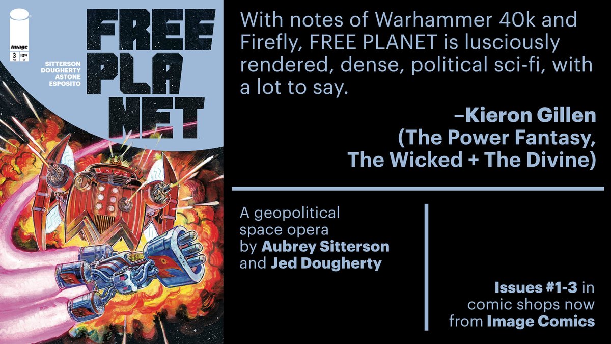 aubreysitterson's tweet image. If you’ve been on the fence about FREE PLANET, issue #3 is the time to hop on over, with a space dogfight that – to be properly experienced – MUST be read as a print periodical. Take Kieron Gillen's word for it.
Full preview: bit.ly/OrouranAttack