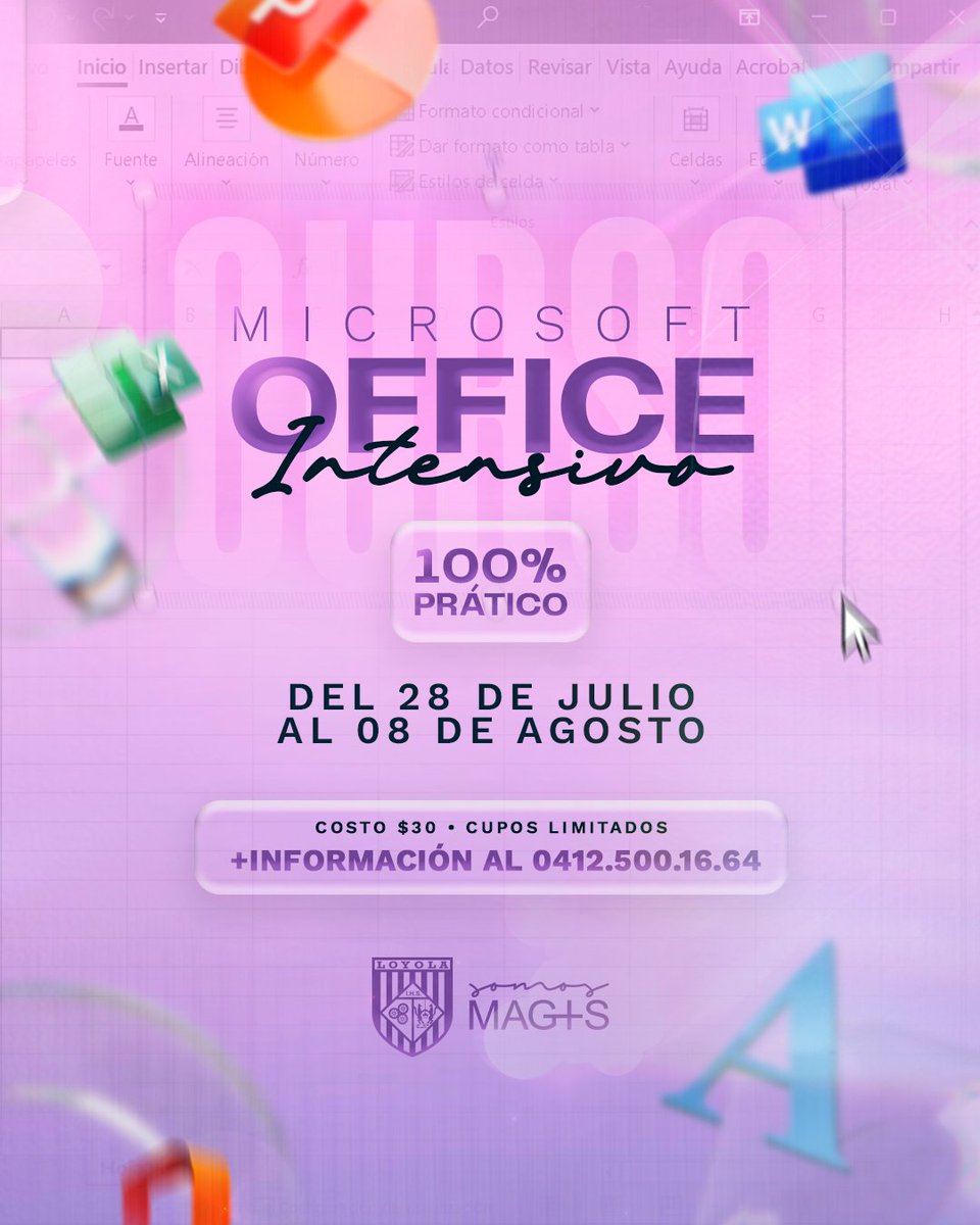 Aparta tu cupo y aprende habilidades esenciales para manejar con soltura herramientas como Word, Excel y PowerPoint 💡

Dirigido a jóvenes a partir de los 1️⃣2️⃣ años 🙋🏻‍♀🙋🏽‍♂🙋🏼

➡➕ info. detallada por WhatsApp 04125001664 o acercándote a las oficinas de Somos Magis📲