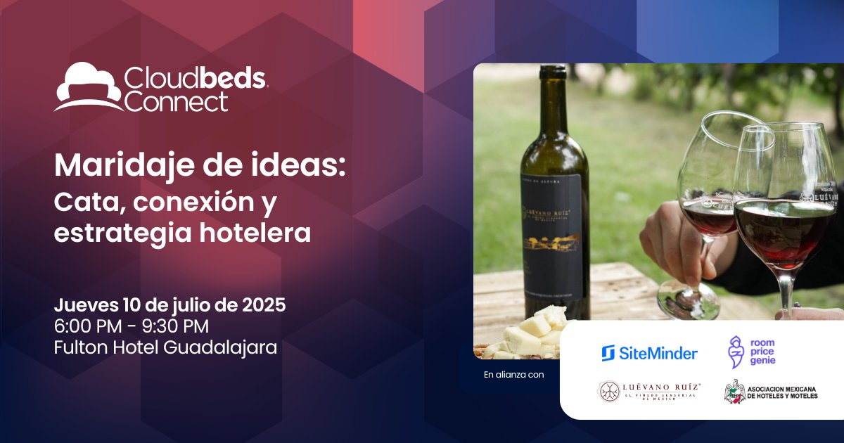 Guadalajara hoteliers! 🍷 Join us TONIGHT for "Maridaje de ideas: Cata, conexión y estrategia hotelera", our networking &amp; wine tasting with SiteMinder and RoomPriceGenie. Expand your connections &amp; discuss hotel industry trends. Don't miss out!

Details: bit.ly/4lPcesI