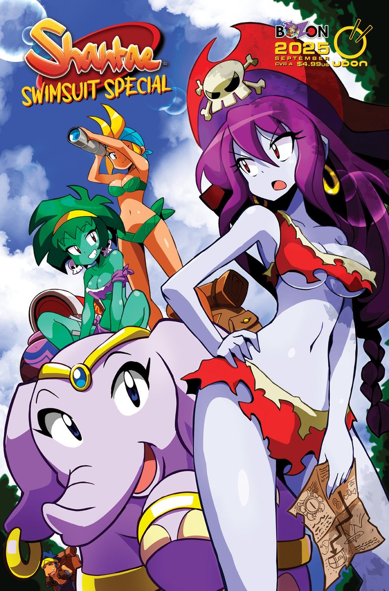 UdonEnt's tweet image. ✨The 2025 #shantae Swimsuit Special #1 pre-orders are NOW AVAILABLE!✨ Friends Rottytops and Sky, and baddies like Risky Boots and Nega-Shantae all appear alongside the belly-dancing, half-genie hero herself! This pin-up art special also includes a bonus 5-page full color…