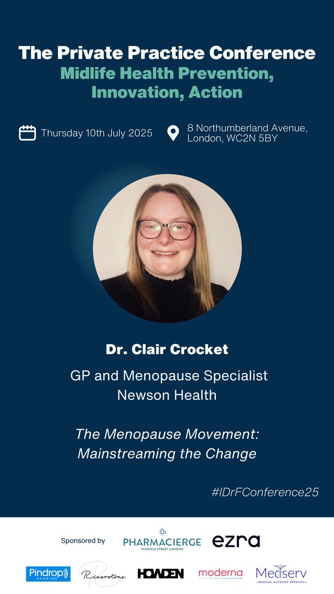 idrf_uk's tweet image. Join Dr. Clair Crocket for "The #Menopause Movement: Mainstreaming the Change" at #IDrFConference25. Empowering women's health through informed care.