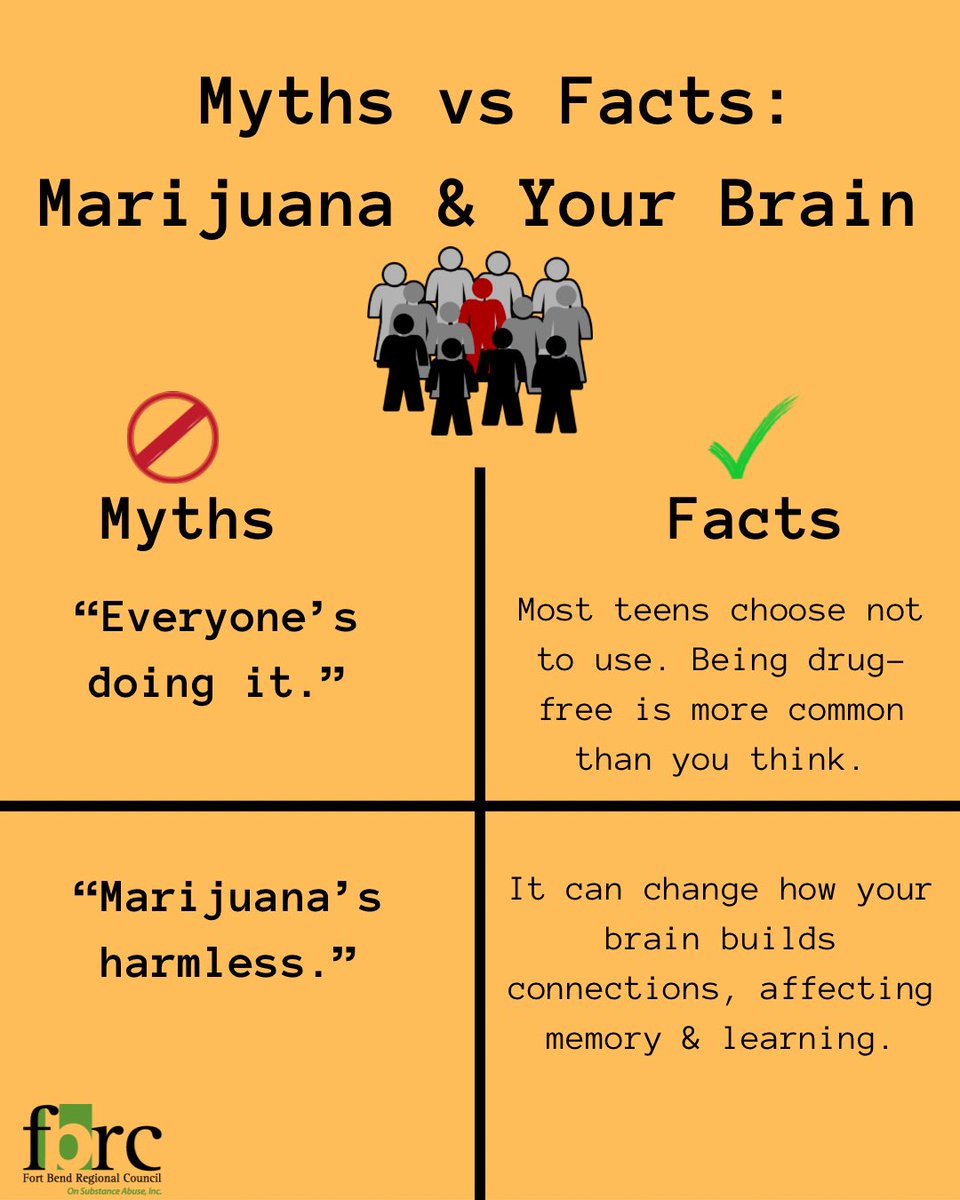 FortBendCPC's tweet image. “Everyone’s doing it” — not true.
“Marijuana’s harmless” — also not true.
Your brain is still building. Don’t slow it down for a high that doesn’t last.
#BrainPowerOverPeerPressure #MarijuanaMyths #SmartIsStrong