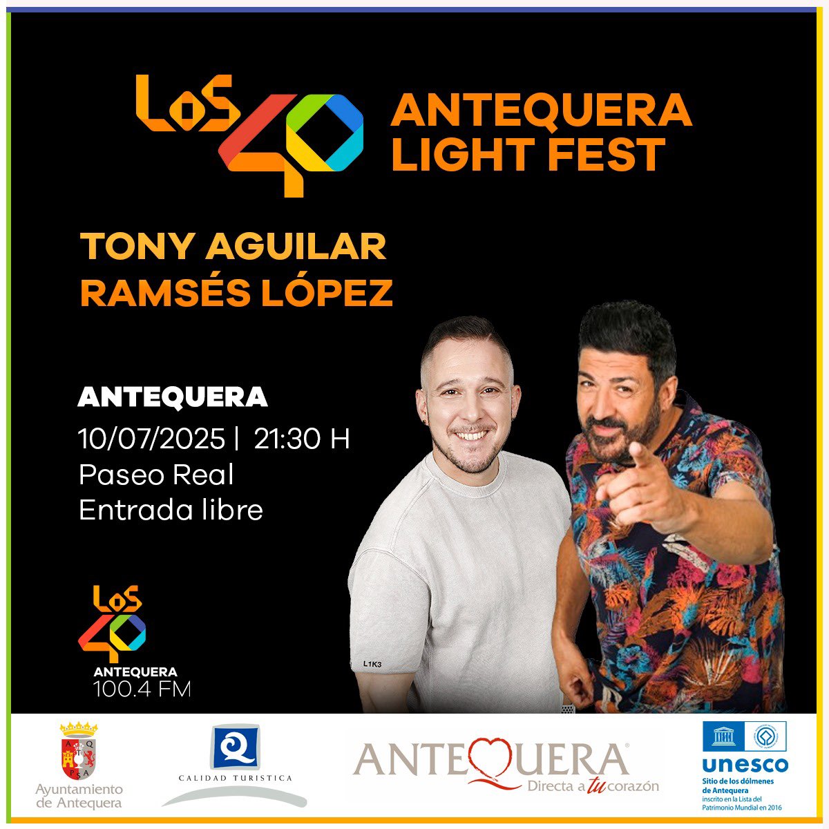 HOY 🔴 #Los40AntequeraLightFest

Con <a href="/AytoAntequera/">Ayuntamiento de Antequera</a> <a href="/LOS40AND/">LOS40 Andalucía</a> Centro y <a href="/SER_Antequera/">SER Andalucía Centro Antequera</a> 

Os esperamos <a href="/RamsesLopezFM/">Ramsés López</a> y yo en cabina!!! Acceso libre y gratuito.