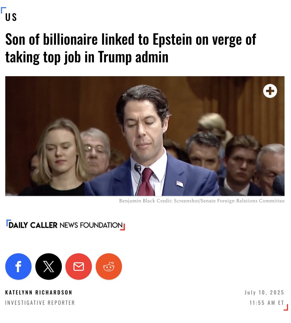 🚨The son of a billionaire linked to Jeffrey Epstein is pending confirmation for a major foreign aid position in the Trump administration.

President Trump appointed Benjamin Black to be chief executive officer of the United States International Development Finance Corporation,