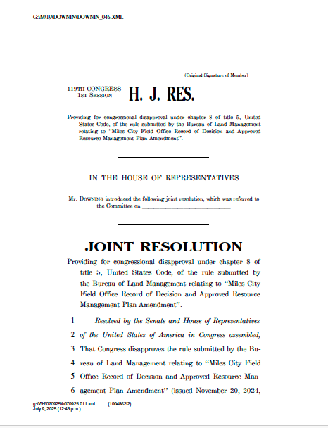 RepRyanZinke's tweet image. The Miles City resource management plan was drafted by Biden's D.C. bureaucrats. It kills Montana jobs, hurts our economy, makes us less energy secure, and disregards tribal sovereignty. Today I joined @TimSheehyMT, @RepTroyDowning & @SteveDaines to introduce legislation…