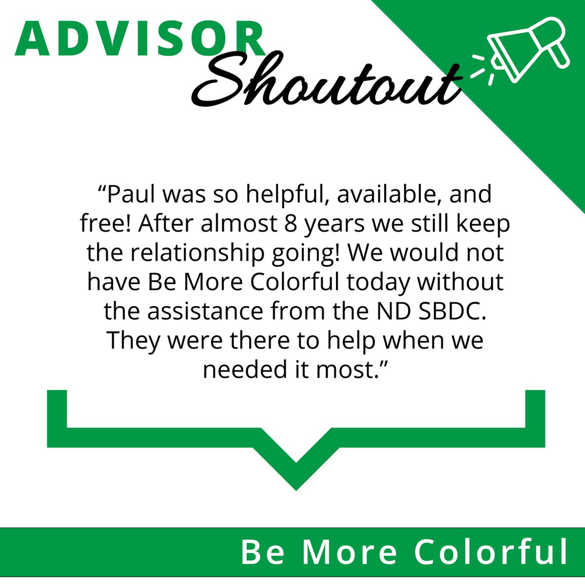ND SBDC (@nd_sbdc) on Twitter photo We love hearing stories like this from our clients, <a href="/bemorecolorful/">Be More Colorful</a> credits the ND SBDC and Paul Smith, Fargo Center Director, for being there when they needed it most, and even eight years later, the relationship is going strong!
Thank you, Paul, for making a lasting impact. We love hearing stories like this from our clients, <a href="/bemorecolorful/">Be More Colorful</a> credits the ND SBDC and Paul Smith, Fargo Center Director, for being there when they needed it most, and even eight years later, the relationship is going strong!
Thank you, Paul, for making a lasting impact.