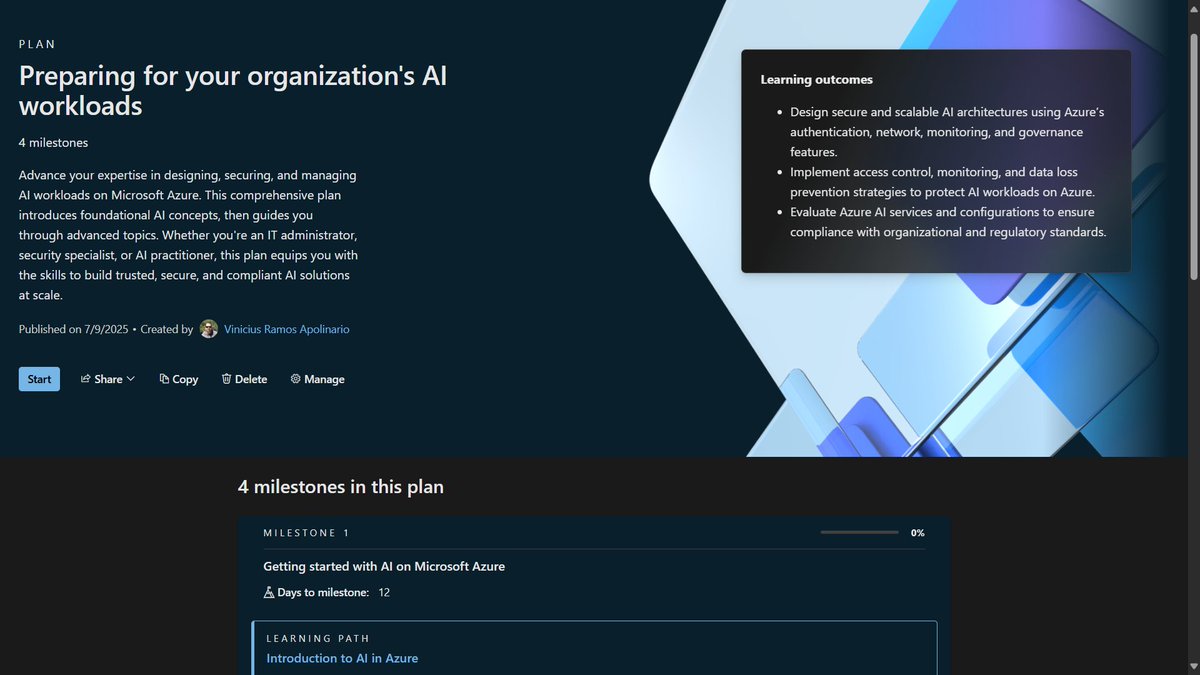 vrapolinario's tweet image. Announcing the new Microsoft Learn Plan - Preparing for your organization&apos;s AI workloads!

A collection of 22 modules, focused on helping IT/Ops support their organization&apos;s AI workloads!

techcommunity.microsoft.com/blog/itopstalk…

#AzOps #AI #Azure #Microsoft #MSLearn
