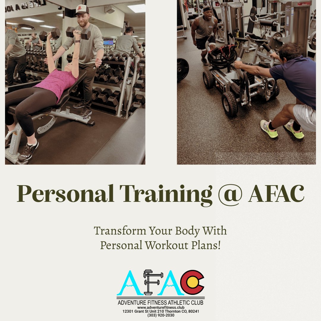AdventureFT's tweet photo. Ready to level up your fitness? ๐ฅ Get personalized support, expert guidance, and real results with Personal Training at Adventure Fitness Athletic Club! Letโs crush those goalsโone rep at a time. ๐ช #AFACStrong #PersonalTraining #AdventureFitness #TrainWithPurpose #FitnessGoals https://t.co/8KSwn9Djuw