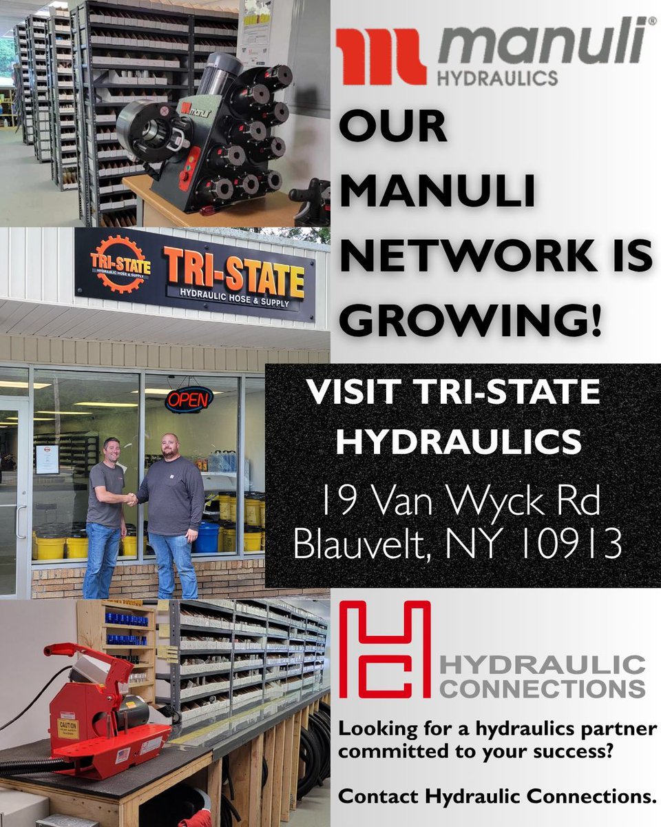 We’re excited to welcome Tri-State Hydraulics as our newest Manuli Hydraulics partner! Visit them at 19 Van Wyck Rd, Blauvelt, NY 10913 for all your hydraulic needs. 

#GetConnected #ManuliHydraulics