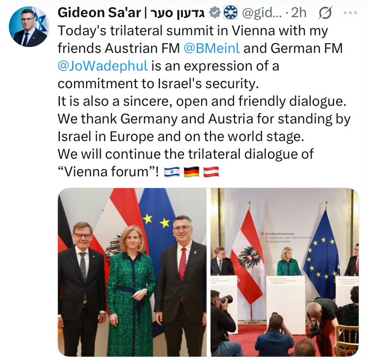 Sincere and friendly support for mass murder and international aggression disguised as a trilateral dialog under the rubric of the “Vienna Forum!” The daily quota of slaughtered Palestinian children, women, and men that Israel diligently meets has been completely normalized and