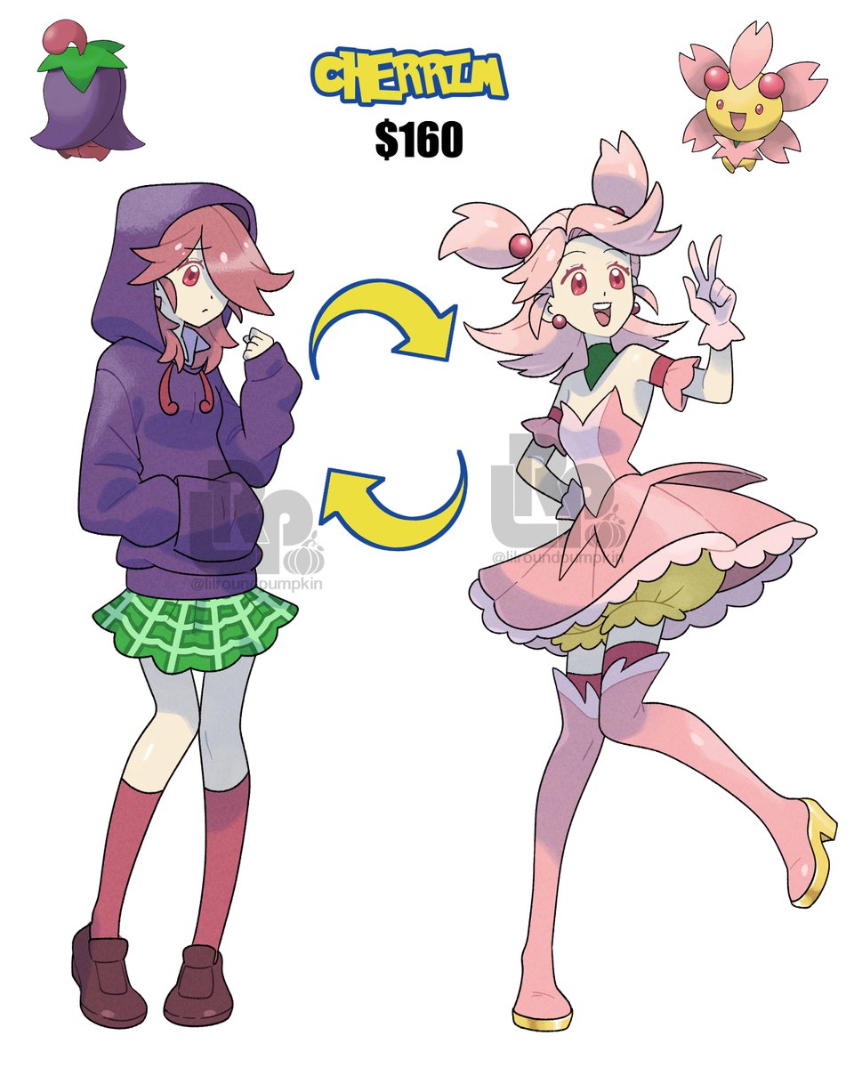 Gonna be out of town for the next few days, so one more #Pokemon adopt before I hit the road! Magical girl Cherrim! Both forms! DM to claim, PayPal only please!