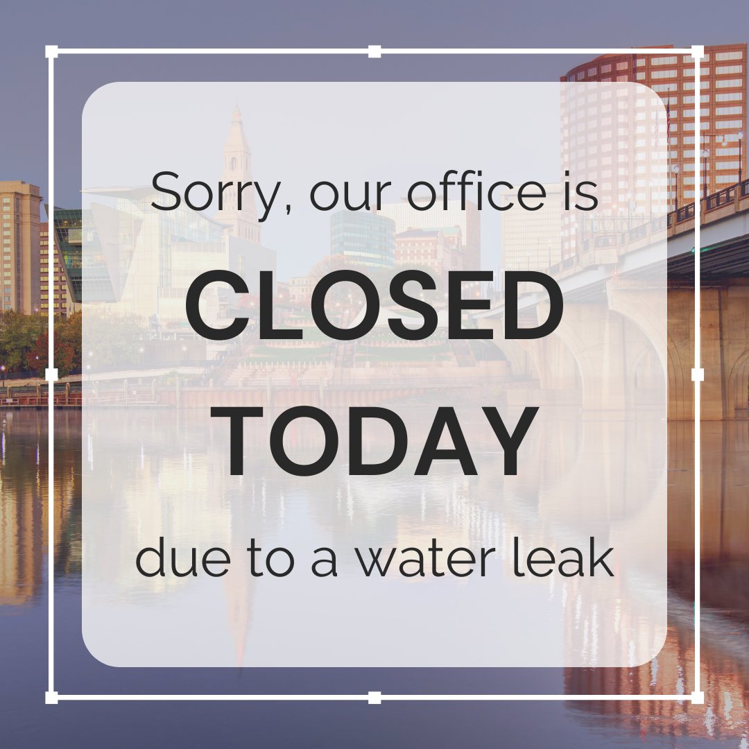 Connecticut Insurance Department (@cidnews) on Twitter photo Our office is unexpectedly closed today due to a water leak. We apologize for the inconvenience and appreciate your patience.
You can still reach us through the following methods:
📞 860-297-3900
✉️ insurance@ct.gov
🌐 ct.gov/cid
Thank you for your understanding! Our office is unexpectedly closed today due to a water leak. We apologize for the inconvenience and appreciate your patience.
You can still reach us through the following methods:
📞 860-297-3900
✉️ insurance@ct.gov
🌐 ct.gov/cid
Thank you for your understanding!