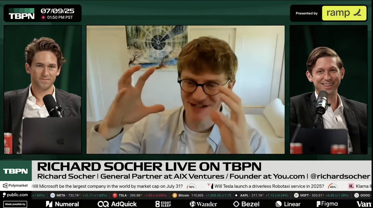 aixventureshq's tweet image. Watch General Partner @RichardSocher join @tbpn's @johncoogan and @jordihays to discuss the data landscape, role of academia vs startups, and AIX's investment strategy. Watch here: youtube.com/live/p7ERvuUVn…