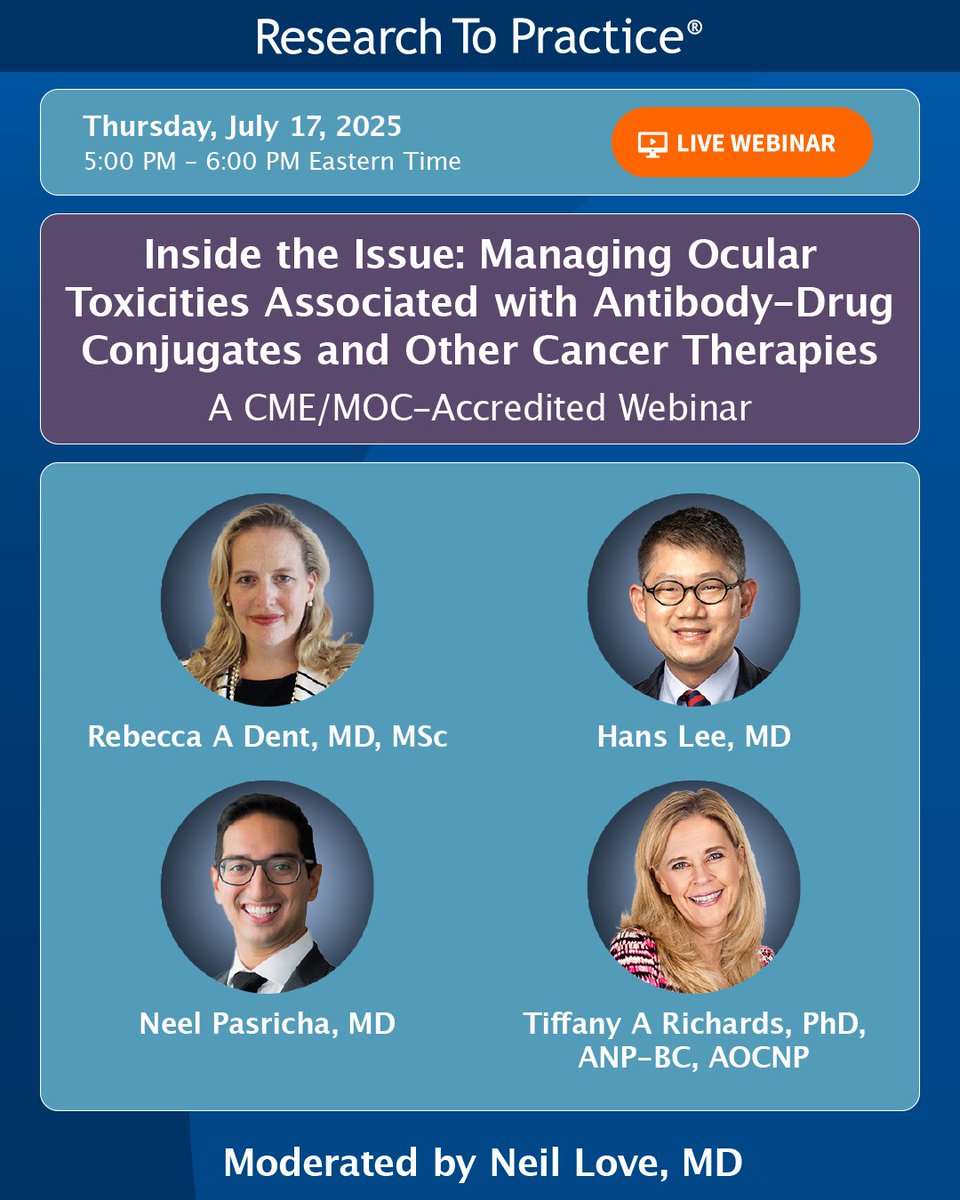 DrNeilLove's tweet image. Next week, Dr Neil Love will explore the management of ocular toxicities associated with antibody-drug conjugates and other cancer therapies. Register at the link in our bio.
ow.ly/O08c50WnjlR