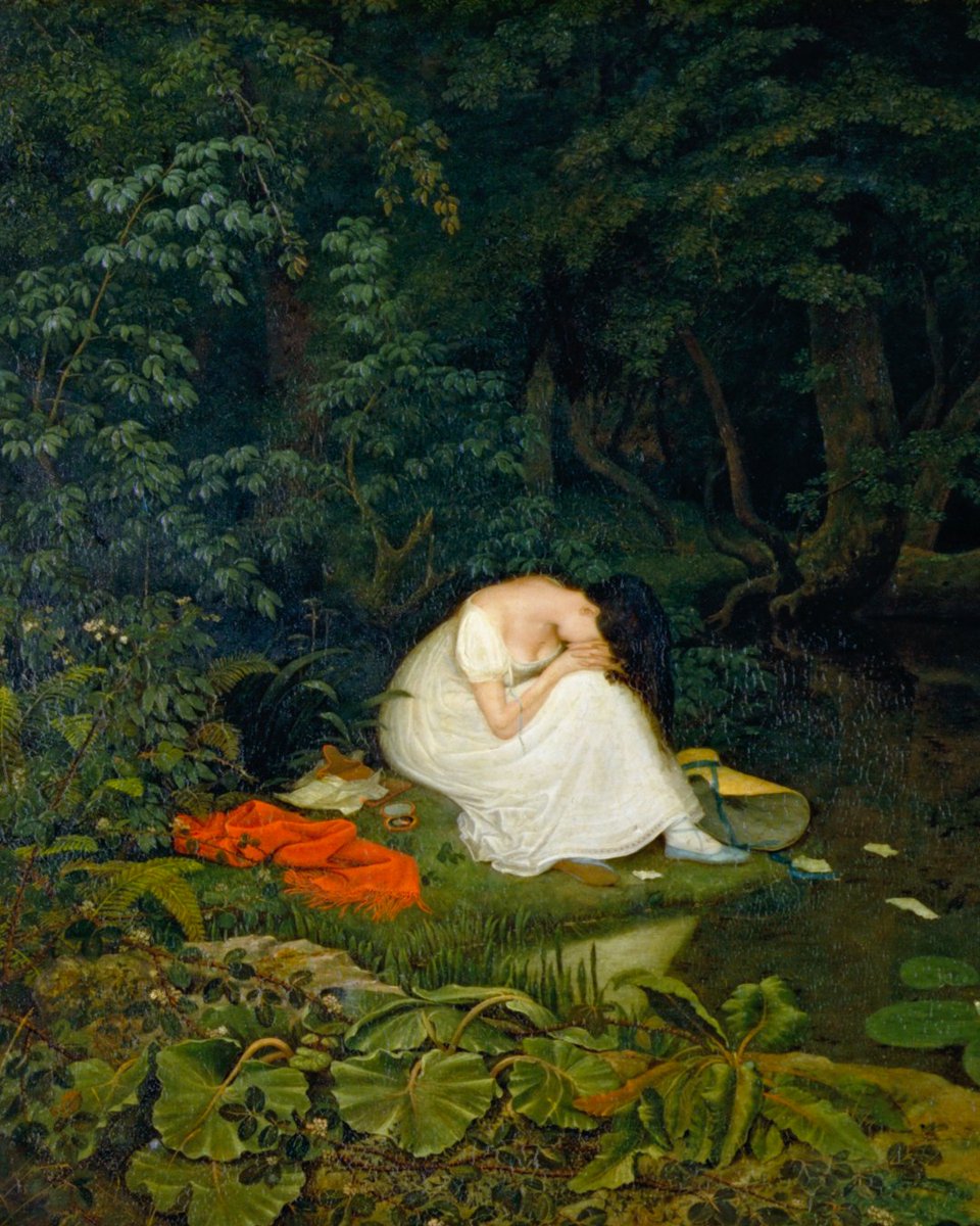 V_and_A's tweet image. The art of heartbreak. 💔
Francis Danby’s first exhibited painting, Disappointed Love, became one of his best-known. A heartbroken woman sits in a melancholic pose, with a bonnet, shawl, torn letter, and a lover’s portrait beside her, symbols of love lost.
