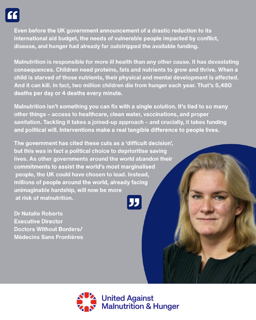 Cuts to UK aid weren’t just difficult decisions - they were political choices.

<a href="/MSF_uk/">MSF UK</a> Dr Natalie Roberts reminds us: 2 million children die of hunger each year.
Malnutrition is preventable. The UK must choose to lead.

#InvestInNutrition