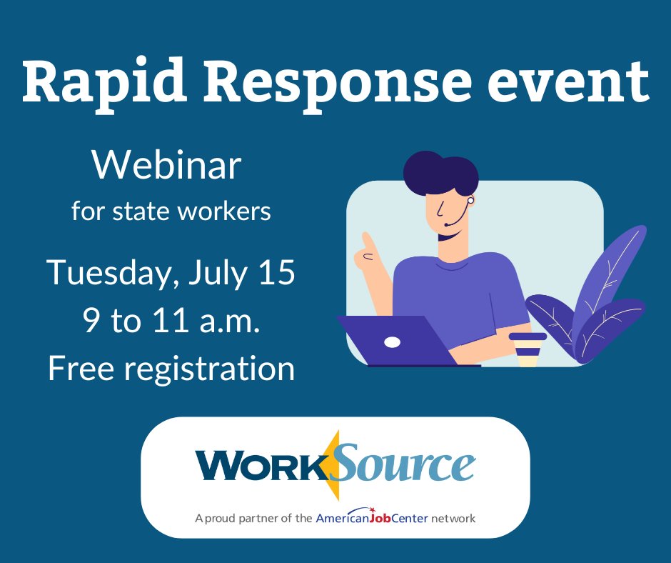 State workers: Impacted by layoffs? Check out our third free layoff assistance session for state workers and contractors on July 15 to help you understand unemployment benefits and reemployment services: esd.wa.gov/about-us/news-…