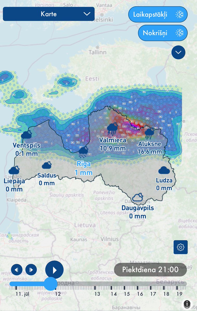 Kamēr Bergšteina režīms Vidzemē sola negaisu pēcpusdienā, vakarpusē, tikmēr es redzu, ka meteo.lv rāda, ka pats pīķis tikai vēlu vakarā ap 21:00. Protams, režīmam maksā lai mums stāstītu nepatiesību, tāpēc ziņoju kā būs patiesībā.
