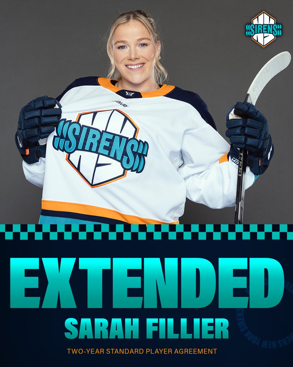 PWHL_NewYork's tweet image. FILLY ISN’T GOING ANYWHERE! 🔊
The Sirens have signed 2025 Rookie of the Year and points co-leader, forward Sarah Fillier, to a two-year Standard Player Agreement.
📰 bit.ly/4ktPs8A