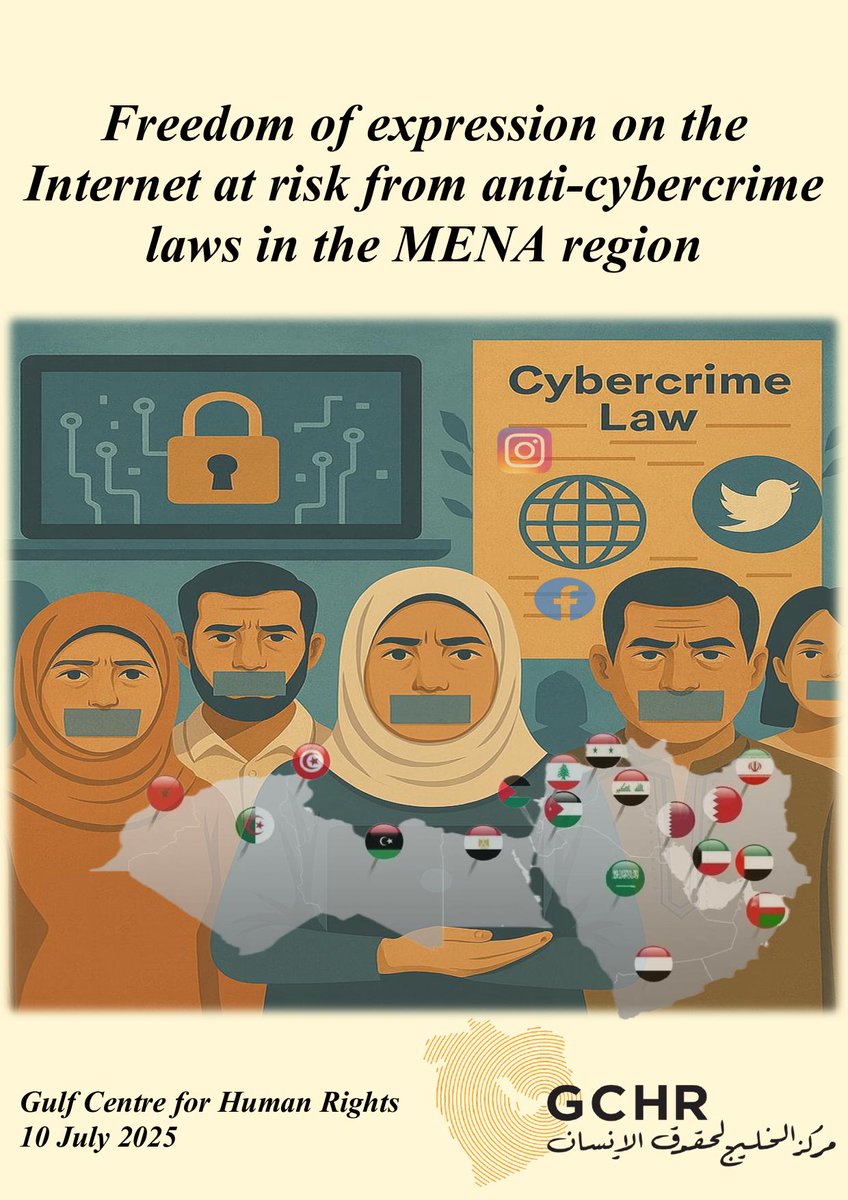 Freedom of expression on the Internet at risk from anti-cybercrime laws in the MENA region
Journalists, bloggers &amp; Internet activists are imprisoned, exiled or silenced for exercising their fundamental right to free expression
New Report by <a href="/GulfCentre4HR/">GCHR</a>!
gc4hr.org/freedom-of-exp…