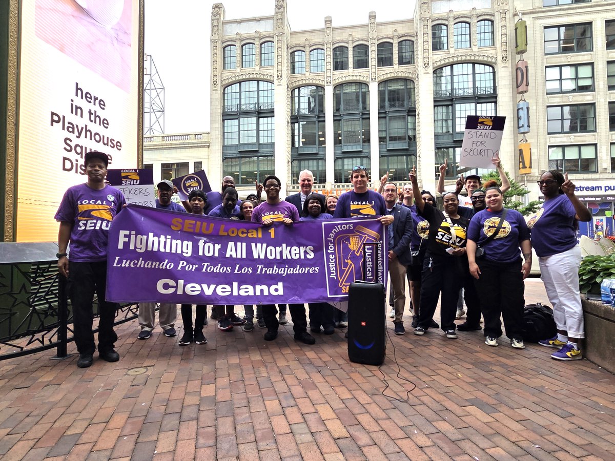 SEIULocal1's tweet image. Yesterday in Cleveland, dozens of Local 1 security officers held a press conference as they prepare to negotiate their first union contract—one that will impact over 200 officers. They’re standing united for fair pay, respect, & real workplace protections. #SecurityNeedsSecurity