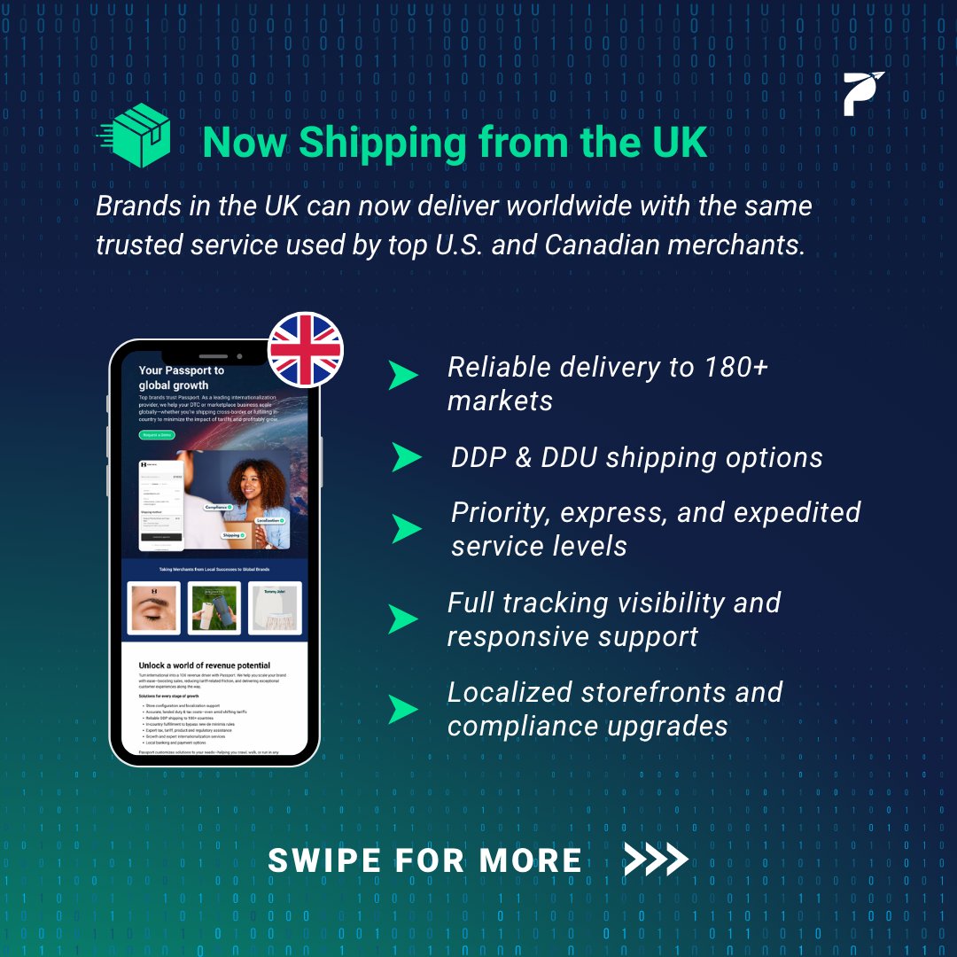 Big upgrades for global brands just dropped!

Passport’s Summer release helps you reduce impact of #tariffs, ship faster, and scale smarter.

🧾 Duty drawback + in-country enablement
📦 UK shipping + local delivery
and so much more! 

Learn more: passportglobal.com/product-releas…