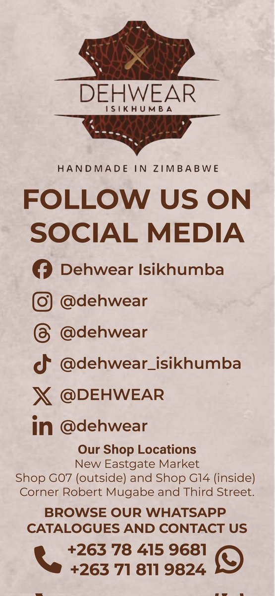 #Dehwear #Isikhumba #HandmadeInZW