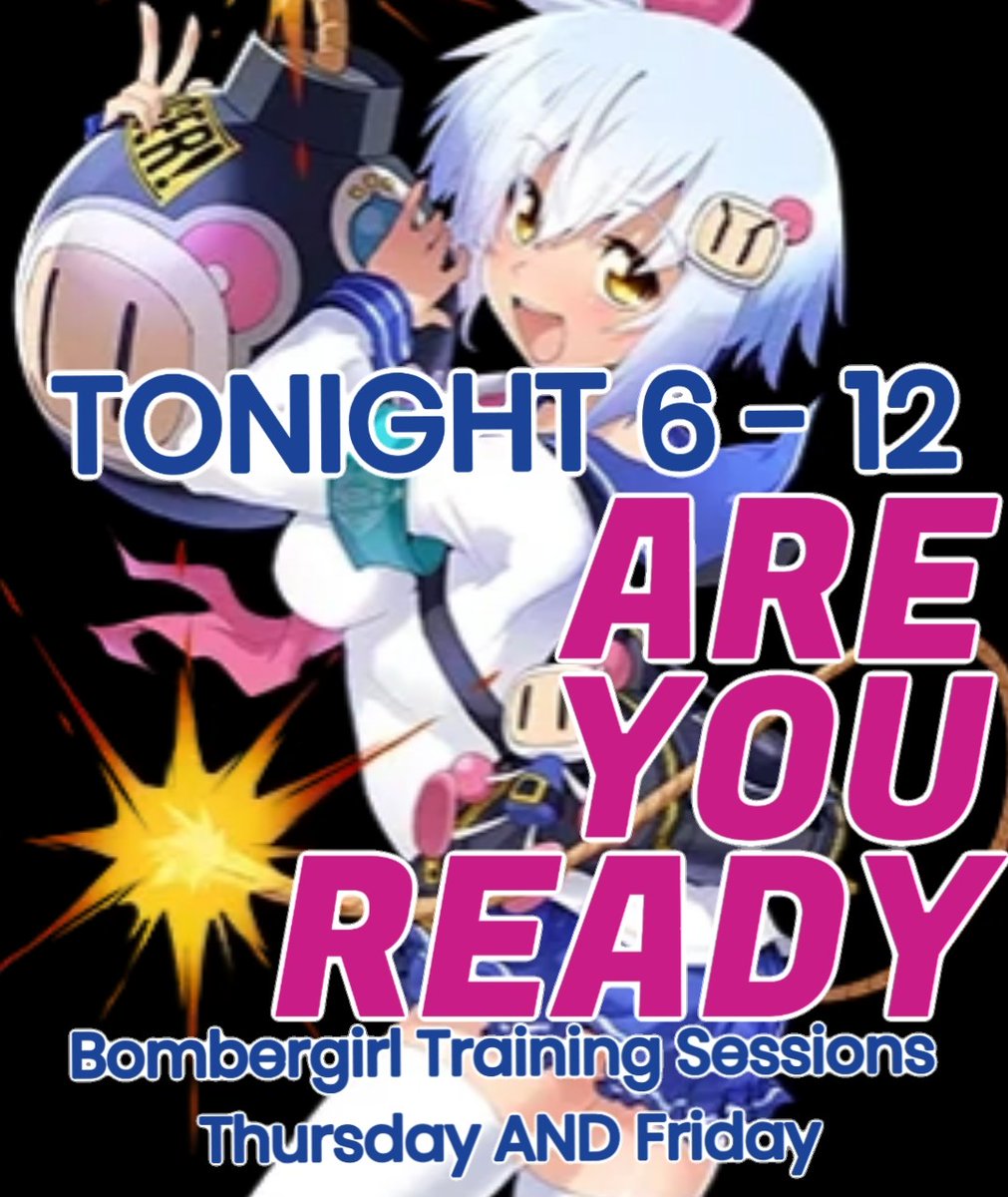 Bombergirl Training Sessions tonight AND tomorrow! (10th and 11th) 
We're getting ready for our tournament on the 26th. Now's a great time to come learn the game! 
New Bombergirl players get bonus perks! Stop by to learn more!