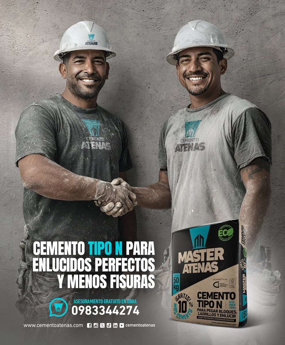 CementoAtenas's tweet image. Una buena mezcla comienza con una buena decisión. 👷🏼‍♂️

✅ Elige Cemento Tipo N de Atenas para lograr enlucidos perfectos, mayor rendimiento  y menos fisuras.

📞 Asesoría gratuita al 0983344274
#TipoN #CementoAtenas #ConstrucciónResponsable #CienciaAplicadaALaConstruccion