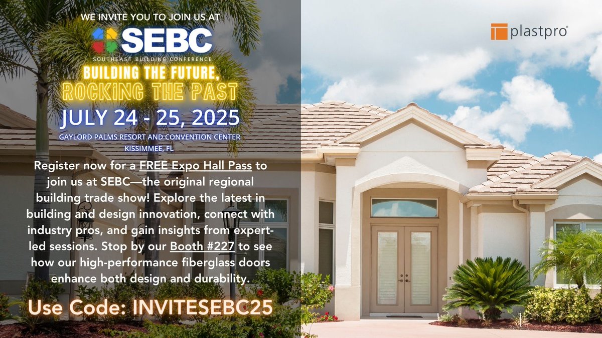 🎟️ Get your FREE Expo Hall Pass for SEBC!
Connect with industry pros, explore the latest in building + design, and visit us to see how our fiberglass doors deliver style + strength at Booth #227.
📅 Register now with code INVITESEBC25 compusystems.com/servlet/Attend…
#SEBC2025 #Plastpro