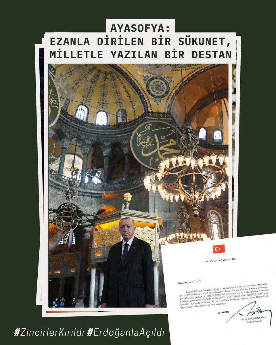 M. Salim ENSARİOĞLU (@salimensarioglu) on Twitter photo Tarihe mühür vurulan büyük bir adımın üzerinden tam 5 yıl geçti.
Ayasofya, milletimizin kararlılığı ve Cumhurbaşkanımız Sayın <a href="/RTErdogan/">Recep Tayyip Erdoğan</a>’ın liderliğiyle 86 yıl aradan sonra yeniden ezanla, dualarla buluştu.
Bu kutlu karar, sadece bir camiinin kapılarının açılması değil; aynı Tarihe mühür vurulan büyük bir adımın üzerinden tam 5 yıl geçti.
Ayasofya, milletimizin kararlılığı ve Cumhurbaşkanımız Sayın <a href="/RTErdogan/">Recep Tayyip Erdoğan</a>’ın liderliğiyle 86 yıl aradan sonra yeniden ezanla, dualarla buluştu.
Bu kutlu karar, sadece bir camiinin kapılarının açılması değil; aynı