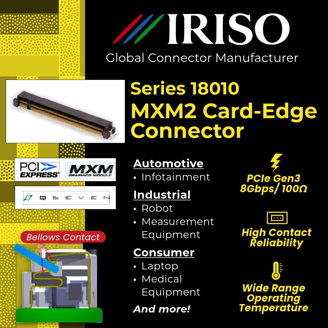 IRISO_USA's tweet image. 🔌 Meet the 18010 Card Edge Connector from IRISO—compact, reliable, and built for high-speed performance. Power your next-gen designs with precision! bit.ly/4lMfBAI #IRISOUSA #ConnectorTech