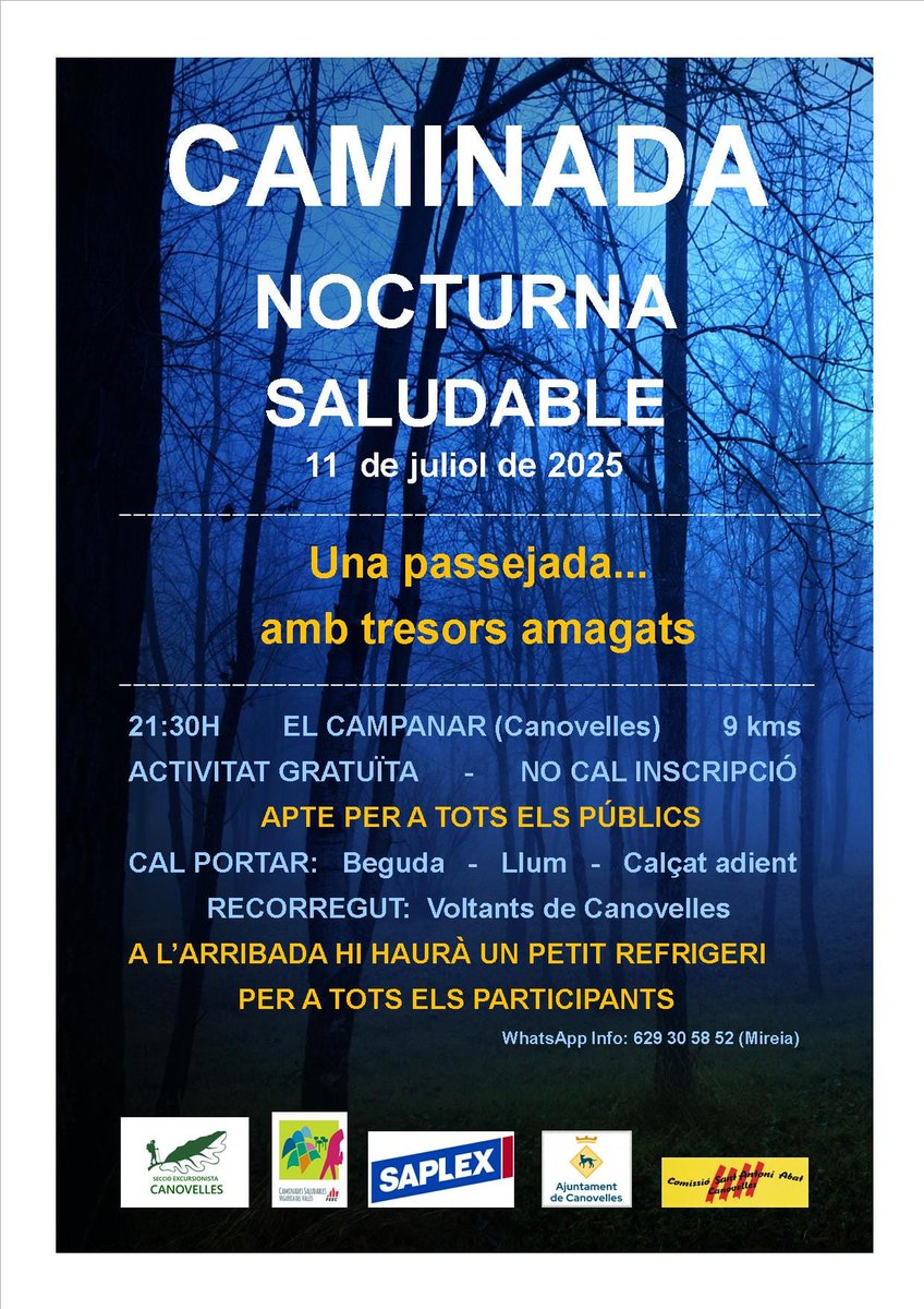 Demà ens veiem a la nocturna, amb sorpreses incloses.
No et perdis la caminada de comiat, abans de l'aturada estiuenca. 
<a href="/lacomi/">comissió sant antoni</a>